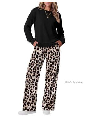 Women's 2 Piece Sweatsuit Set Crewneck Long Sleeve Wide Leg Pants Tracksuit